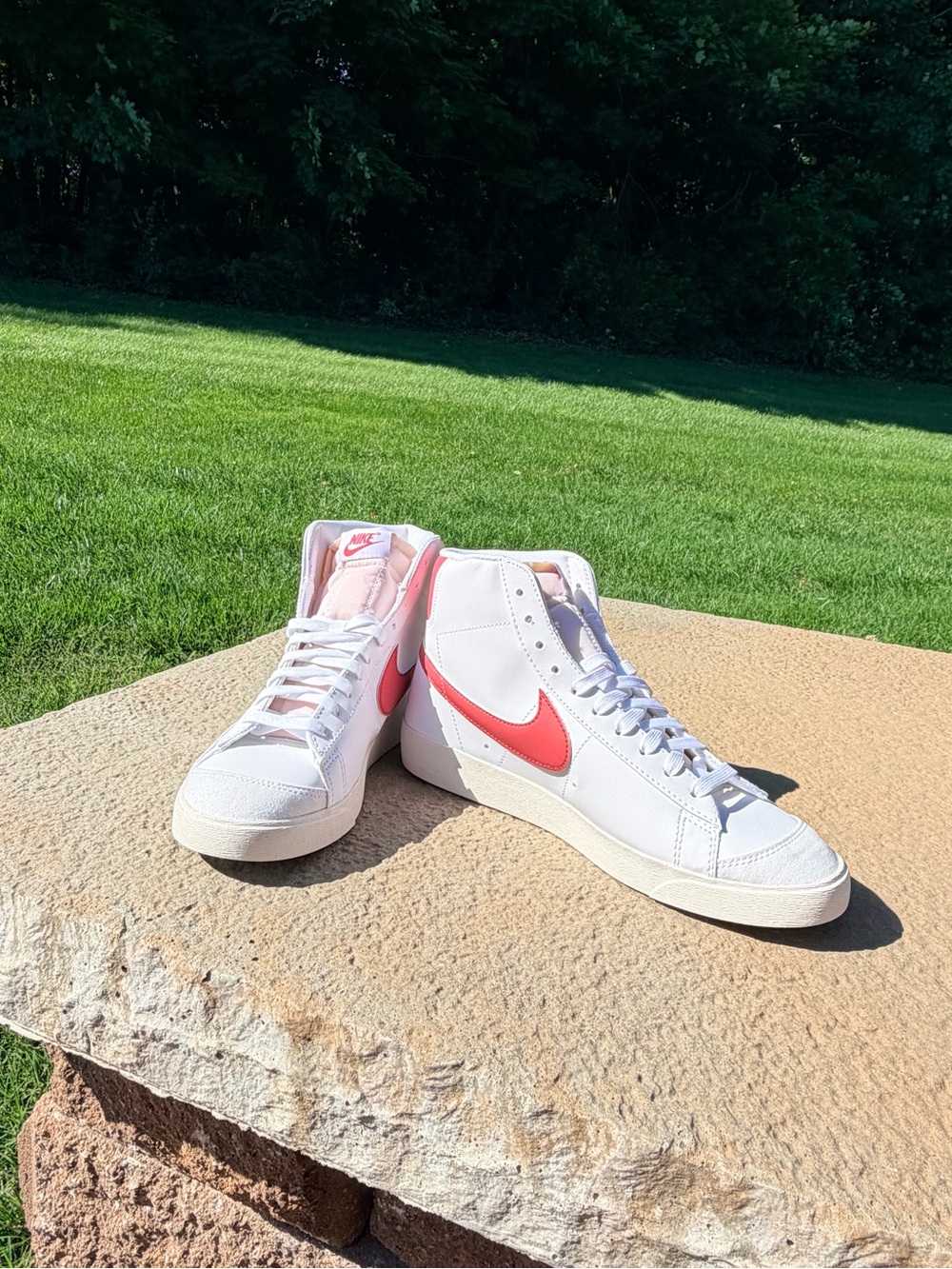 NEW Nike White High-Top Sneakers with Red Swoosh